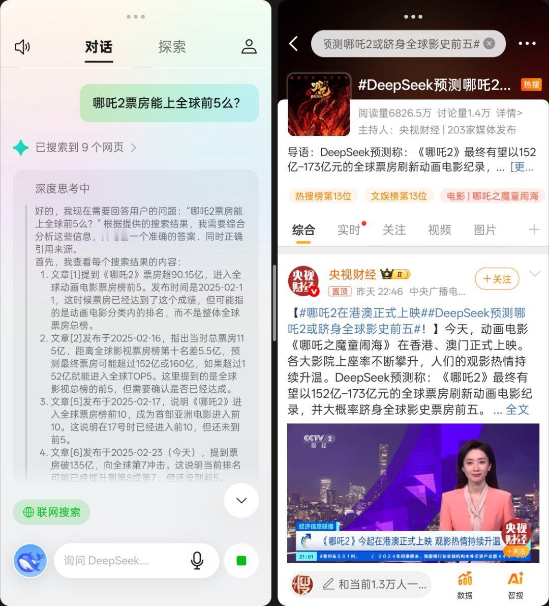 DeepSeek预测哪吒2或跻身全球影史前五 周末一来，小哪吒的票房又是一波猛冲