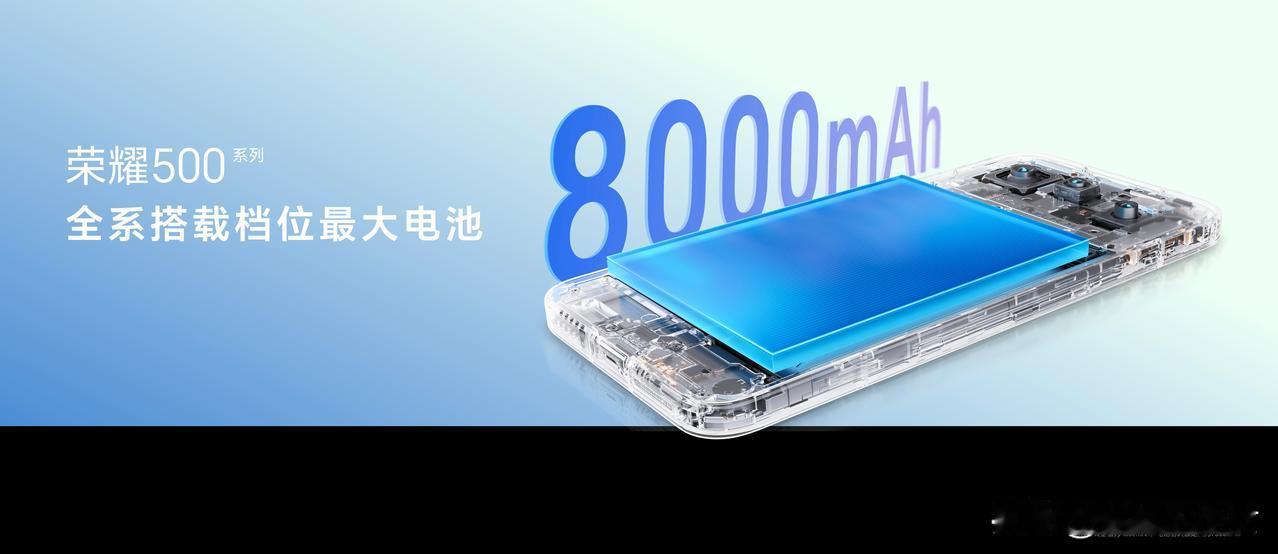 荣耀500全系搭载8000mAh青海湖大电池，并搭载旗舰同款HONOR E2能效