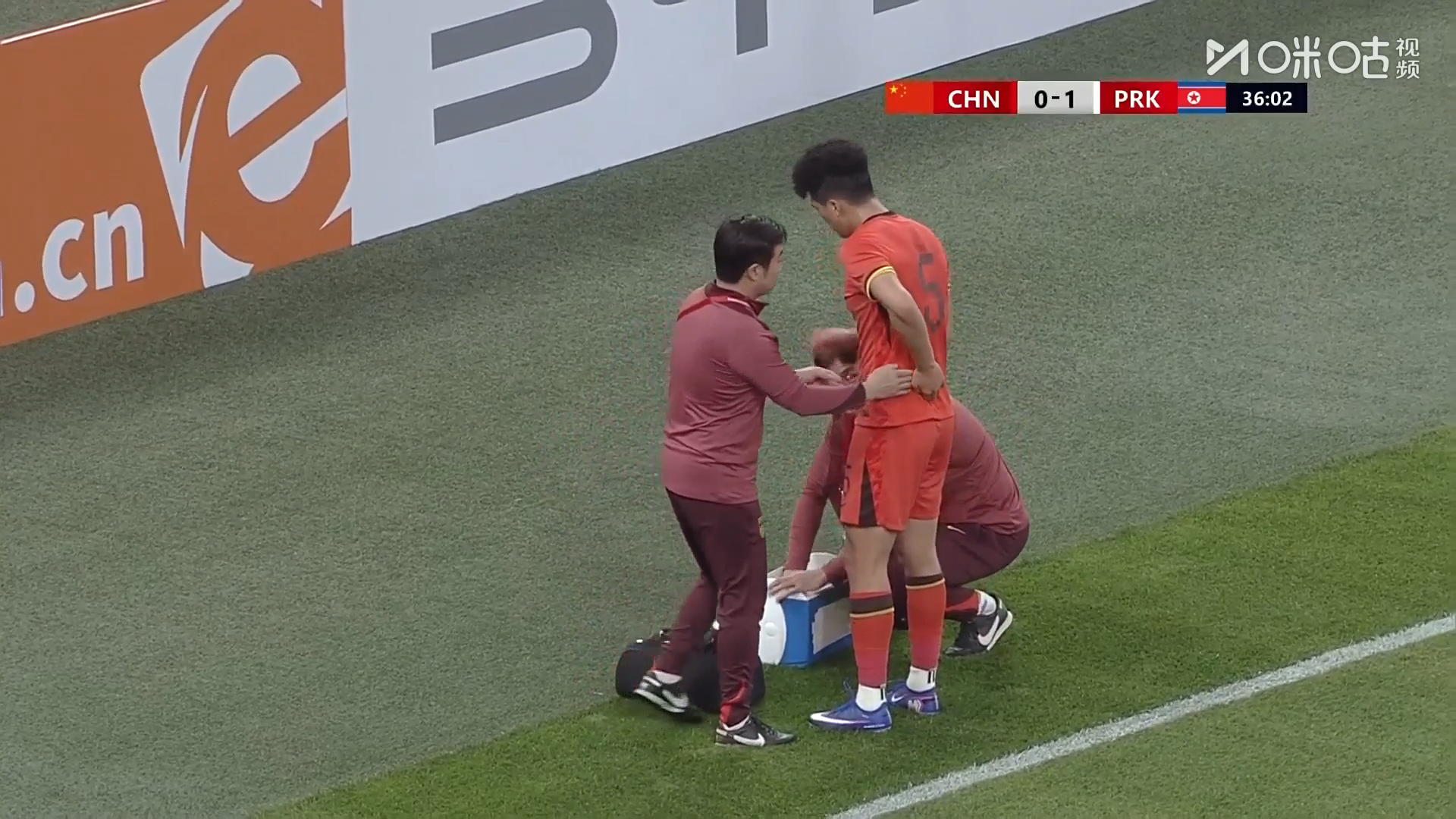 #彭啸伤退# CFA西安国际青年足球锦标赛，国足U23vs朝鲜U23。比赛第37