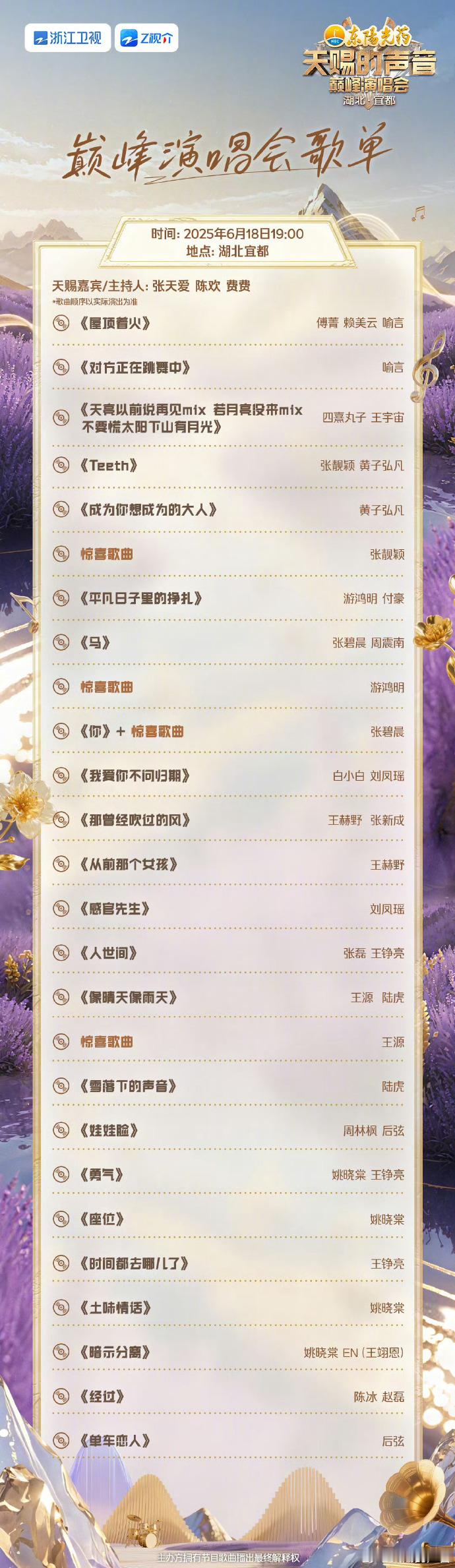天赐的声音巅峰演唱会歌单 ​​​