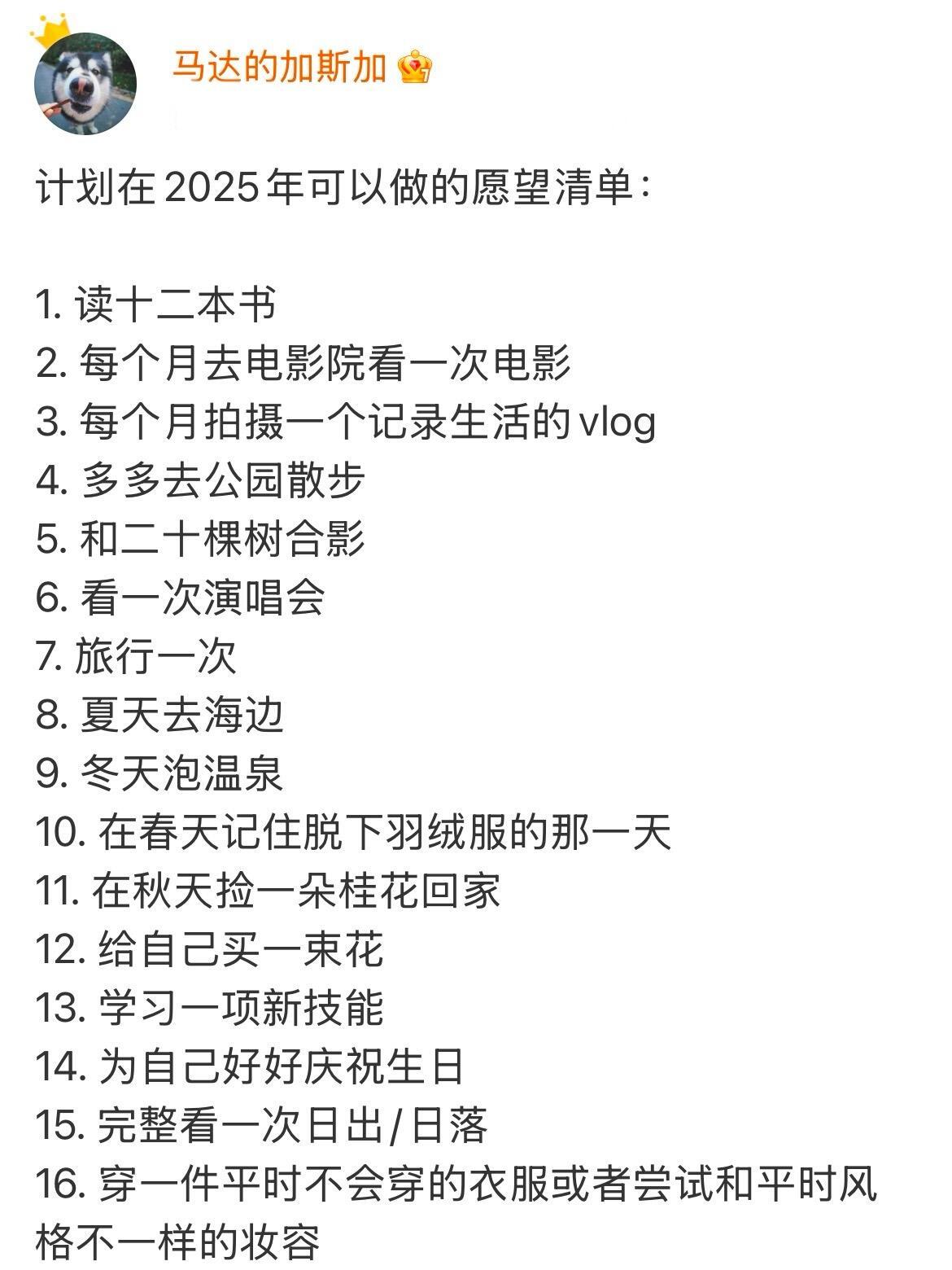 计划在2025年可以做的愿望清单： 