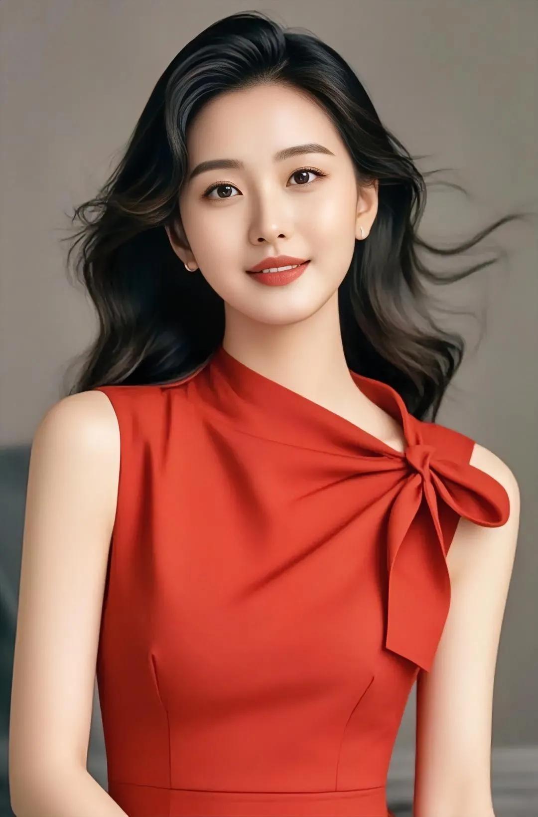 红衣美人，笑靥如花。风华绝代俏美女 灵动女神美如画