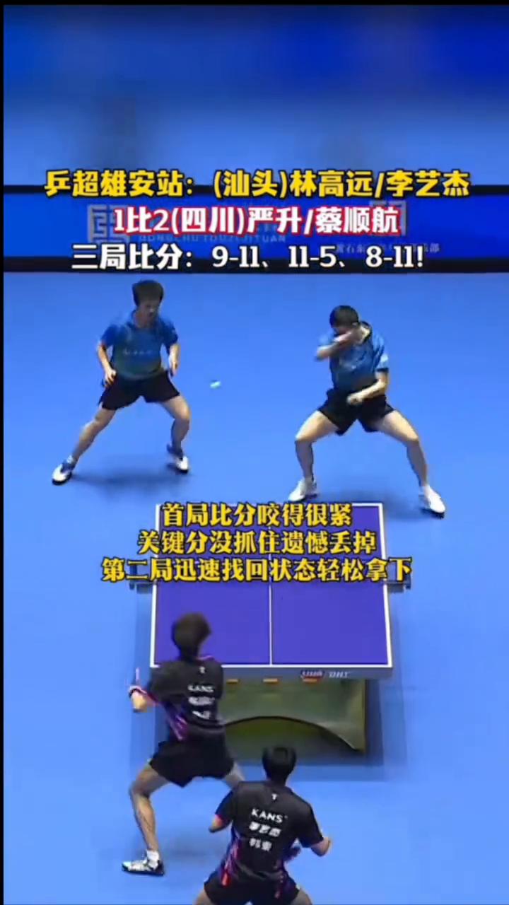 兵超联赛雄安站油头明润vs四川丰谷首盘双打，林高远/李艺杰苦战三局，1-2不敌严