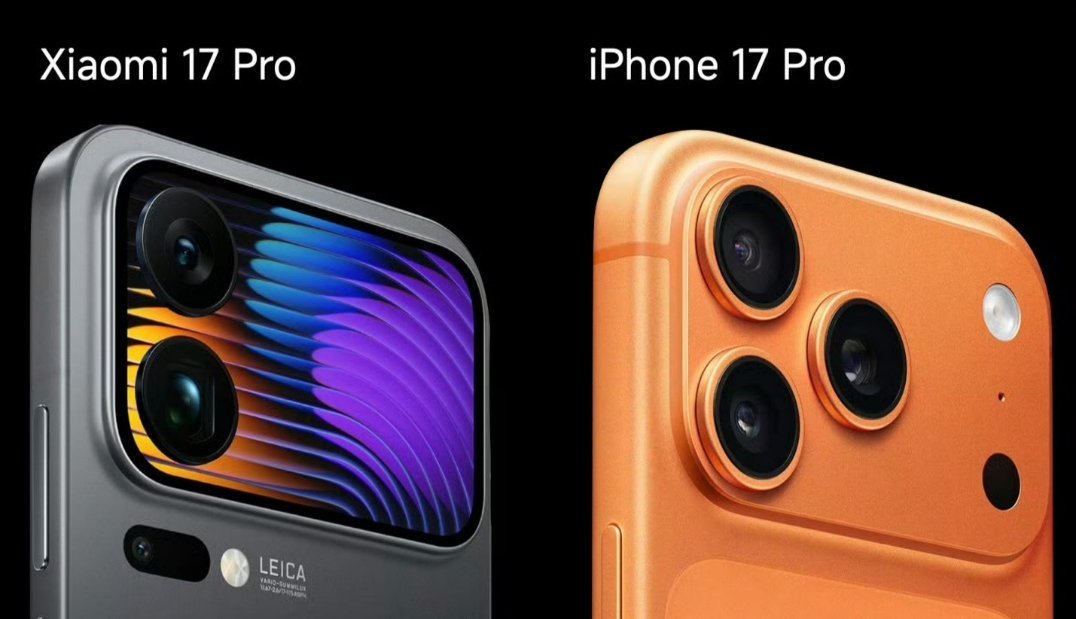 从背部来看小米17这波赢了，毕竟做了这么大个镜头模组，iPhone 17空着就很