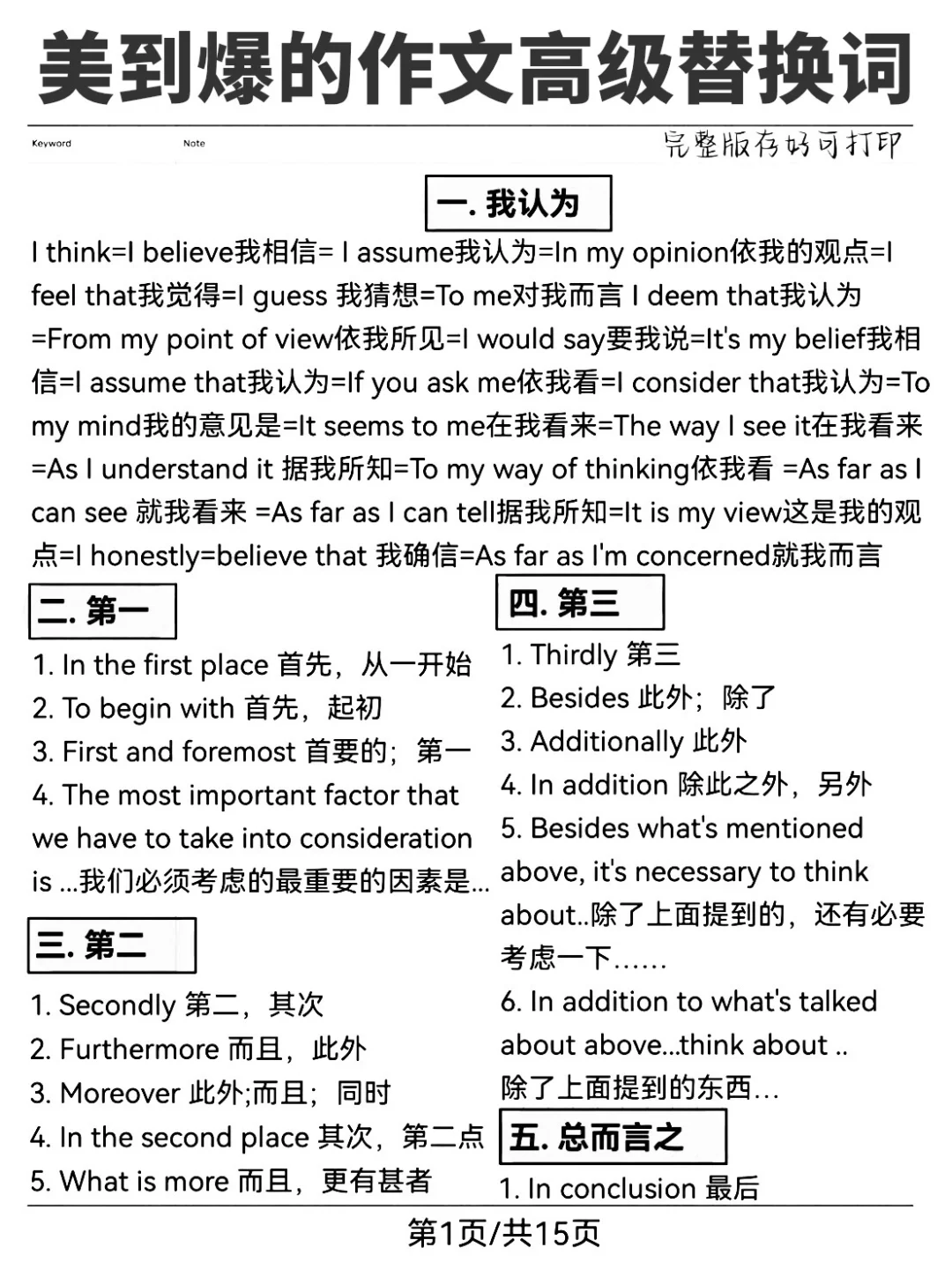 美到爆炸！英语作文高级替换词！用了就得分！你的英语写作稳了！