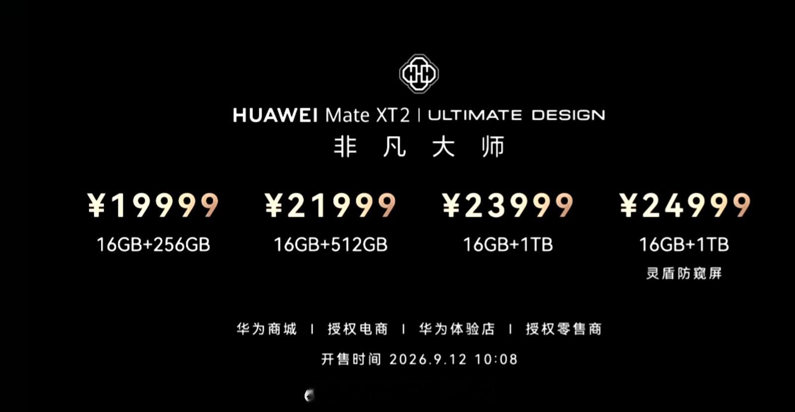 全新华为三折叠Mate XT 2 19999元起 ​​​