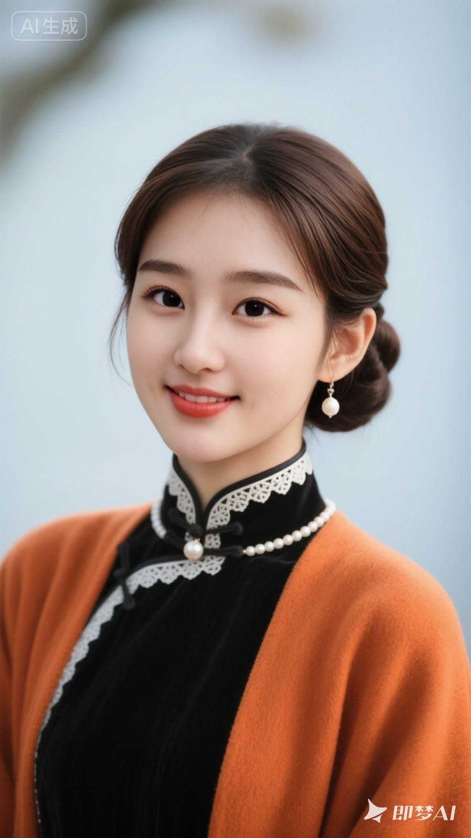 优雅复古风，珍珠耳环与复古连衣裙的完美搭配，尽显温婉气质。