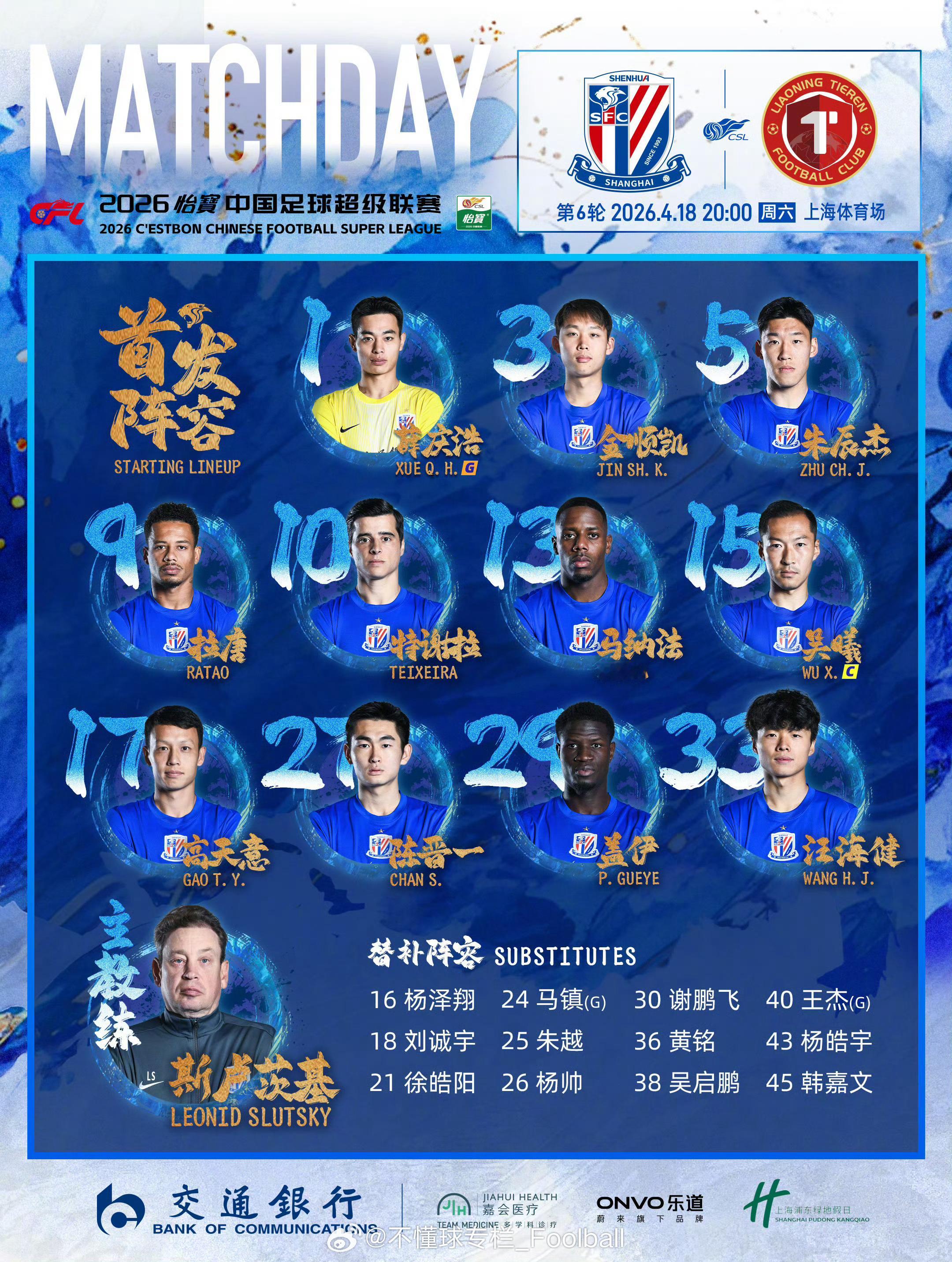 复制粘贴一下，赢球不换首发。上海申花中超联赛上海申花vs辽宁铁人 上海·上海体育