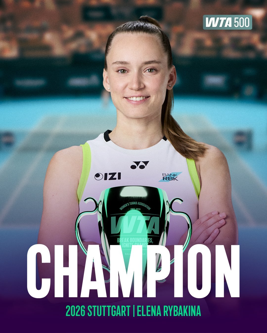 莱巴金娜斯图加特第二冠 WTA斯图加特站女单决赛落幕，头号种子莱巴金娜在首盘5-