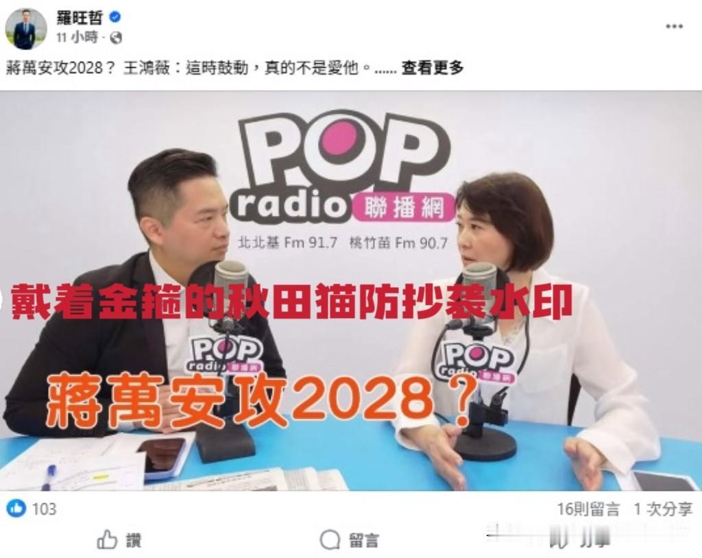蒋万安2028话题越吵越热？王鸿薇喊话降温：爱他的话就别急，先稳住眼前！

国民