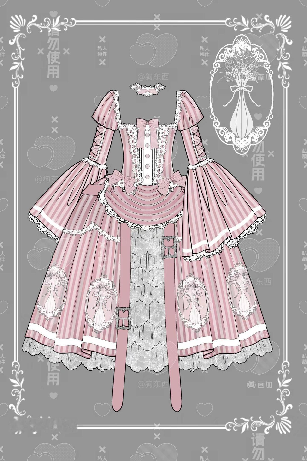 粉色条纹也如此权威。出后细化。lolita原创设计 lolita服装设计 原创l
