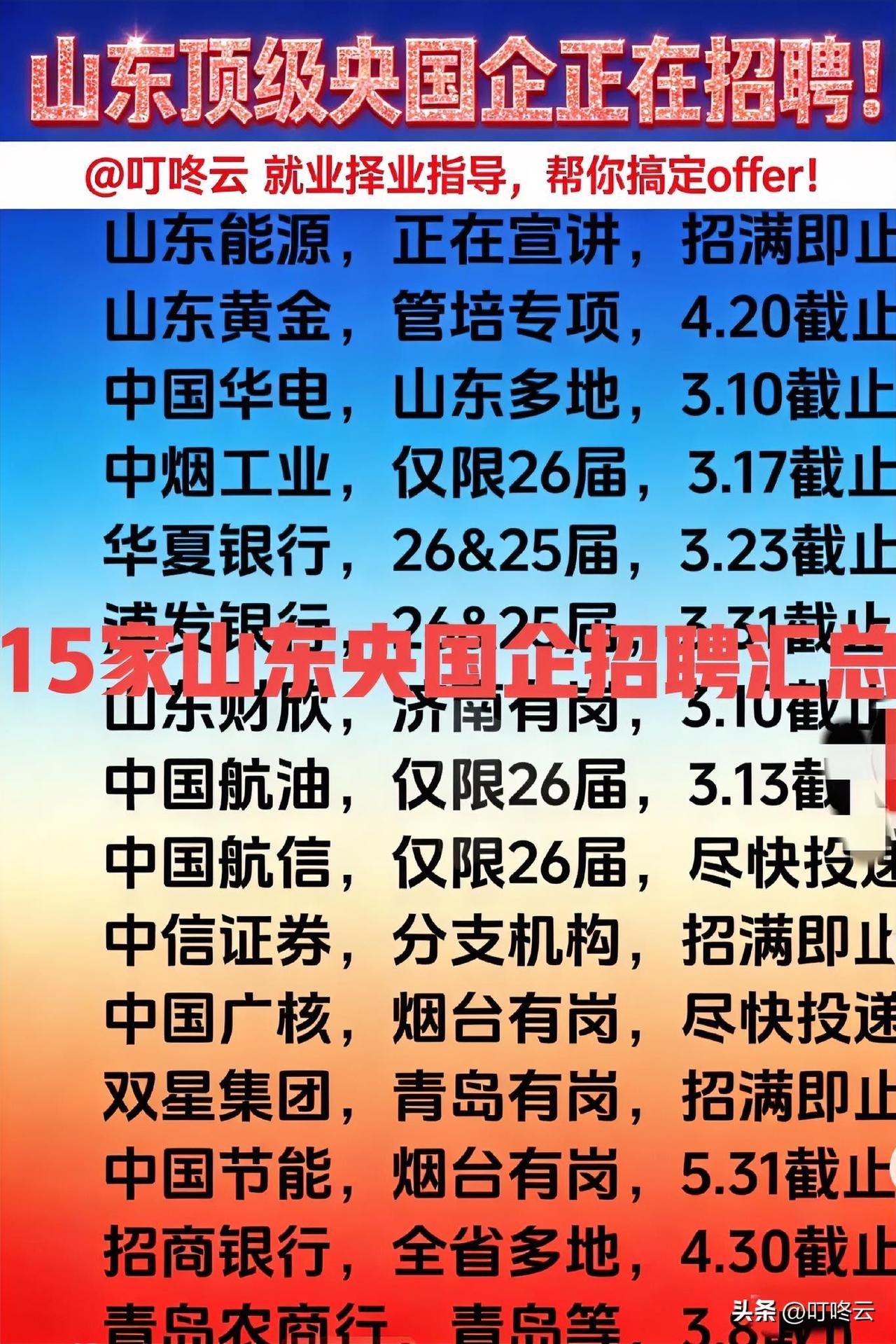 多地有岗，就近上班！这15家山东顶级央国企正在招聘！本文汇总合集招聘，一图概览校