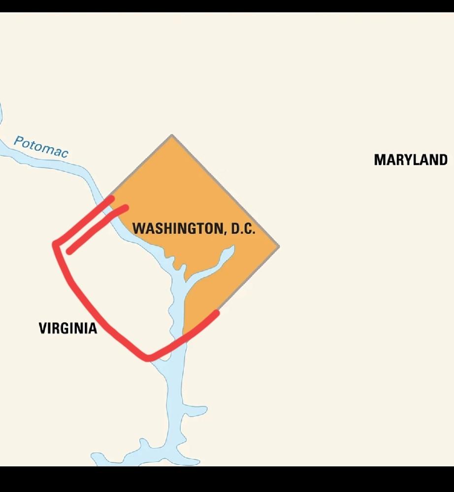 南北战争期间被南方州收回了，原来的华盛顿是个矩形[捂脸]

1846年联邦政府就