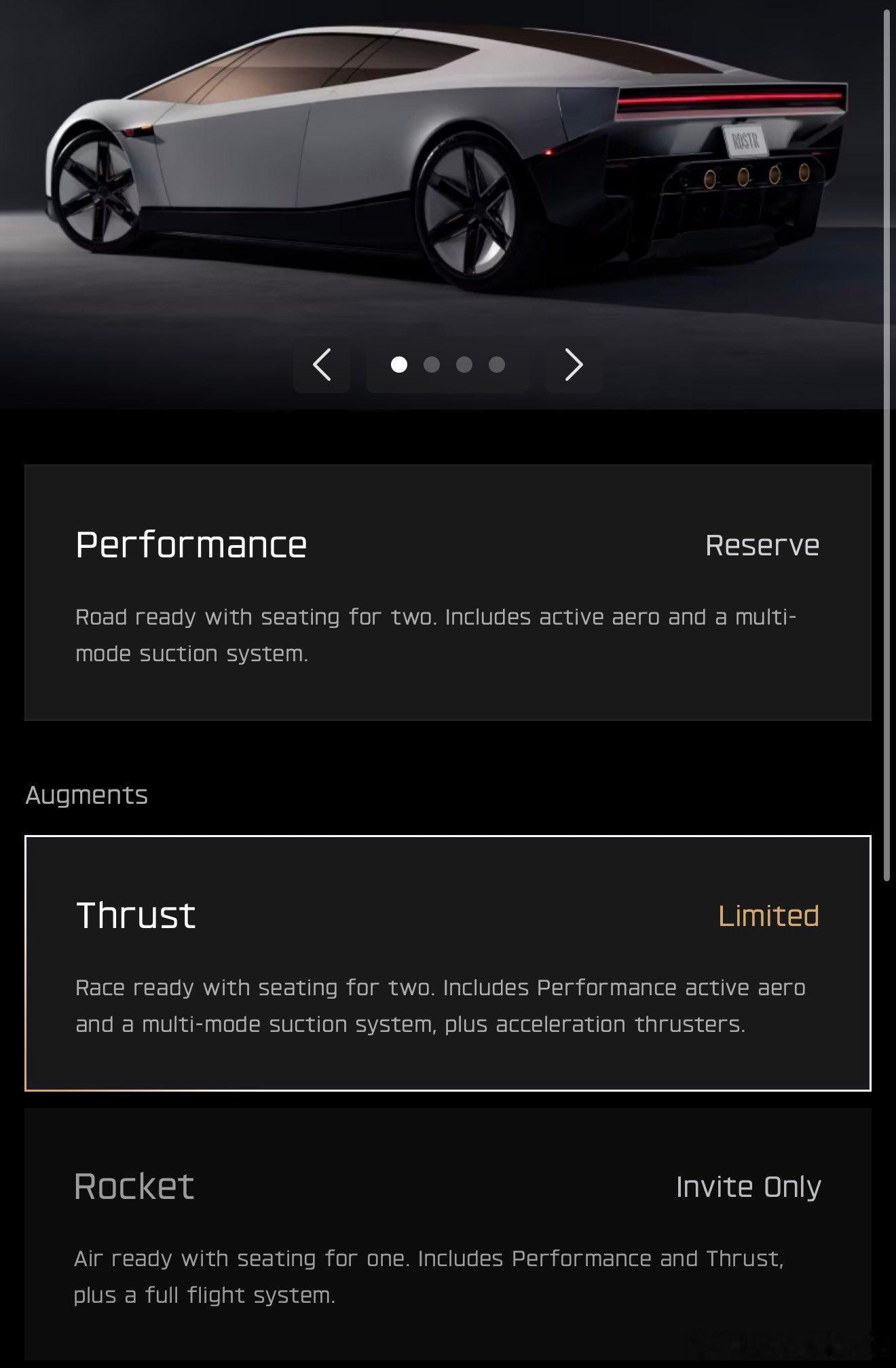 以下是特斯拉下一代 Roadster 的预定价格：• Performance：5