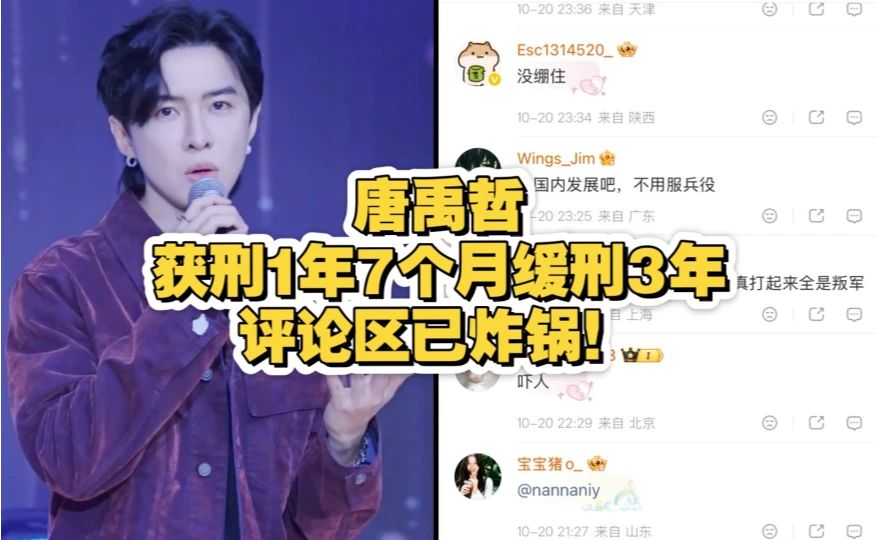 唐禹哲获刑1年7个月缓刑3年，评论区已炸锅！