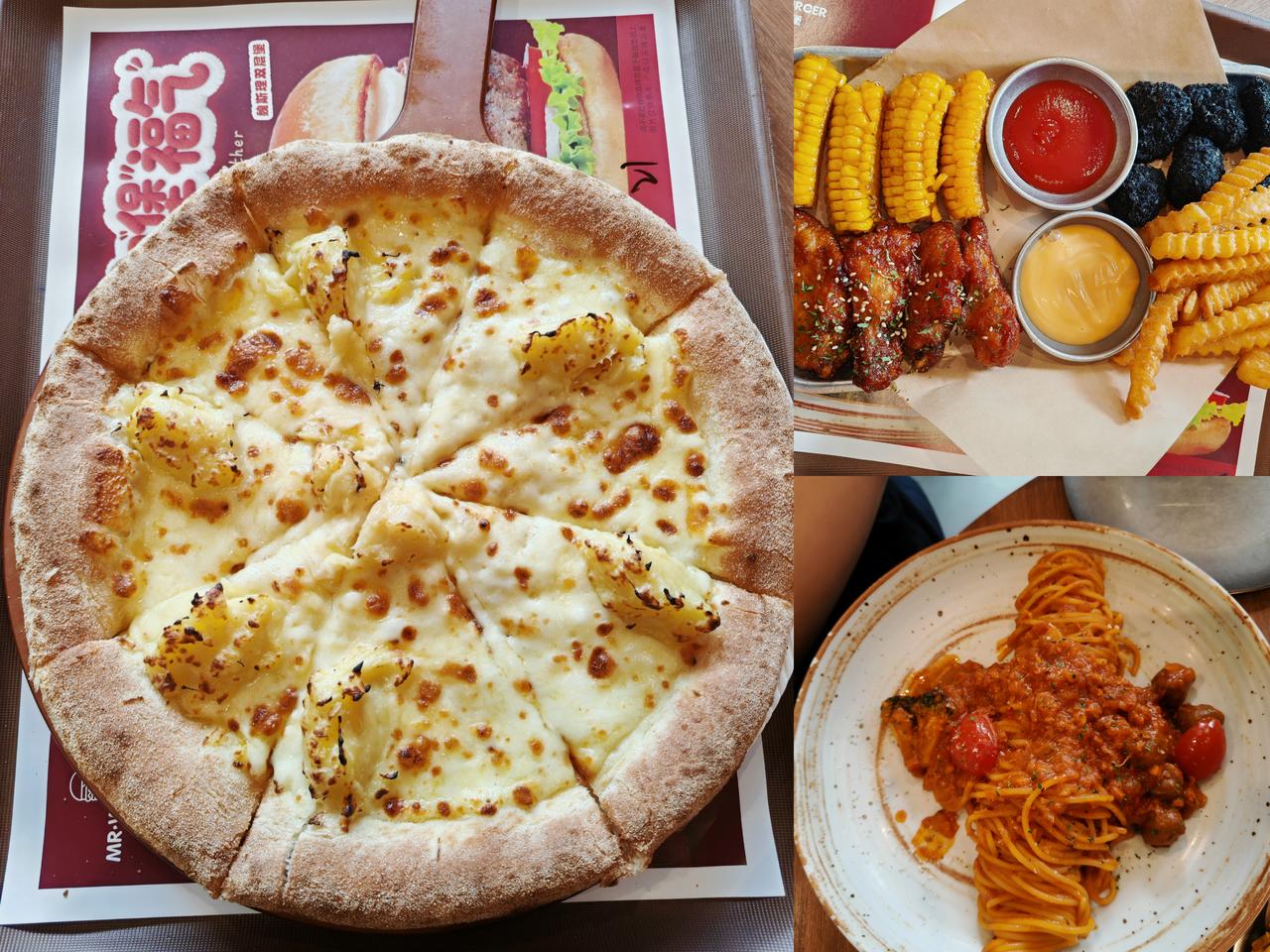 魏斯理好吃，
性价比也不错！
榴莲披萨30，
夏威夷拼盘35，
肉丸意面22，