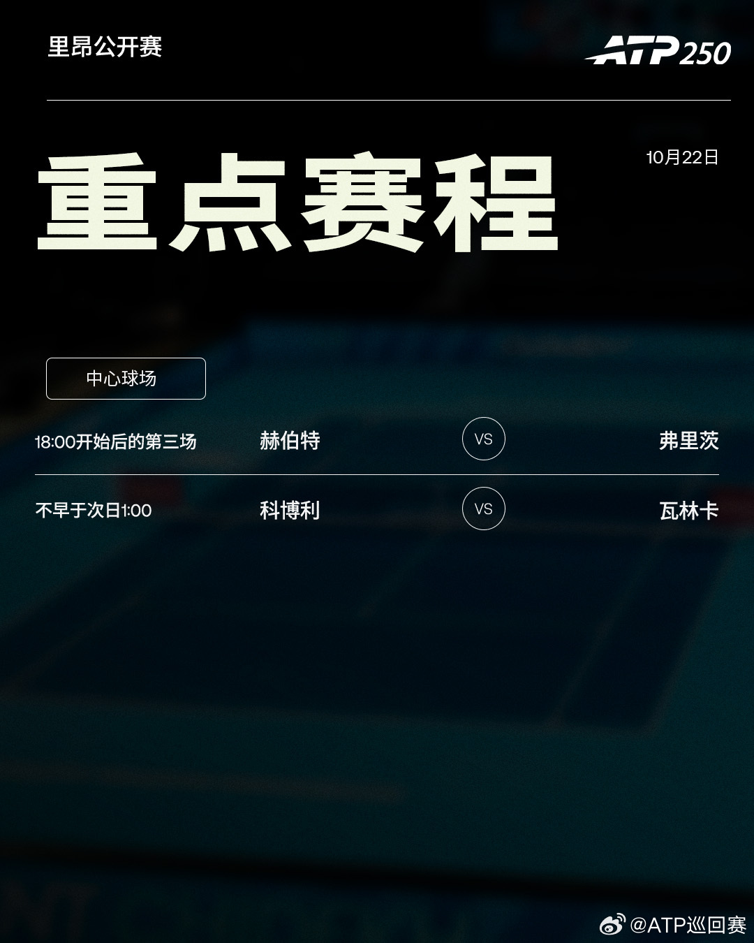 📅今日赛程如下，三站ATP250 赛事第二轮继续进行：🎾阿拉木图公开赛：梅德