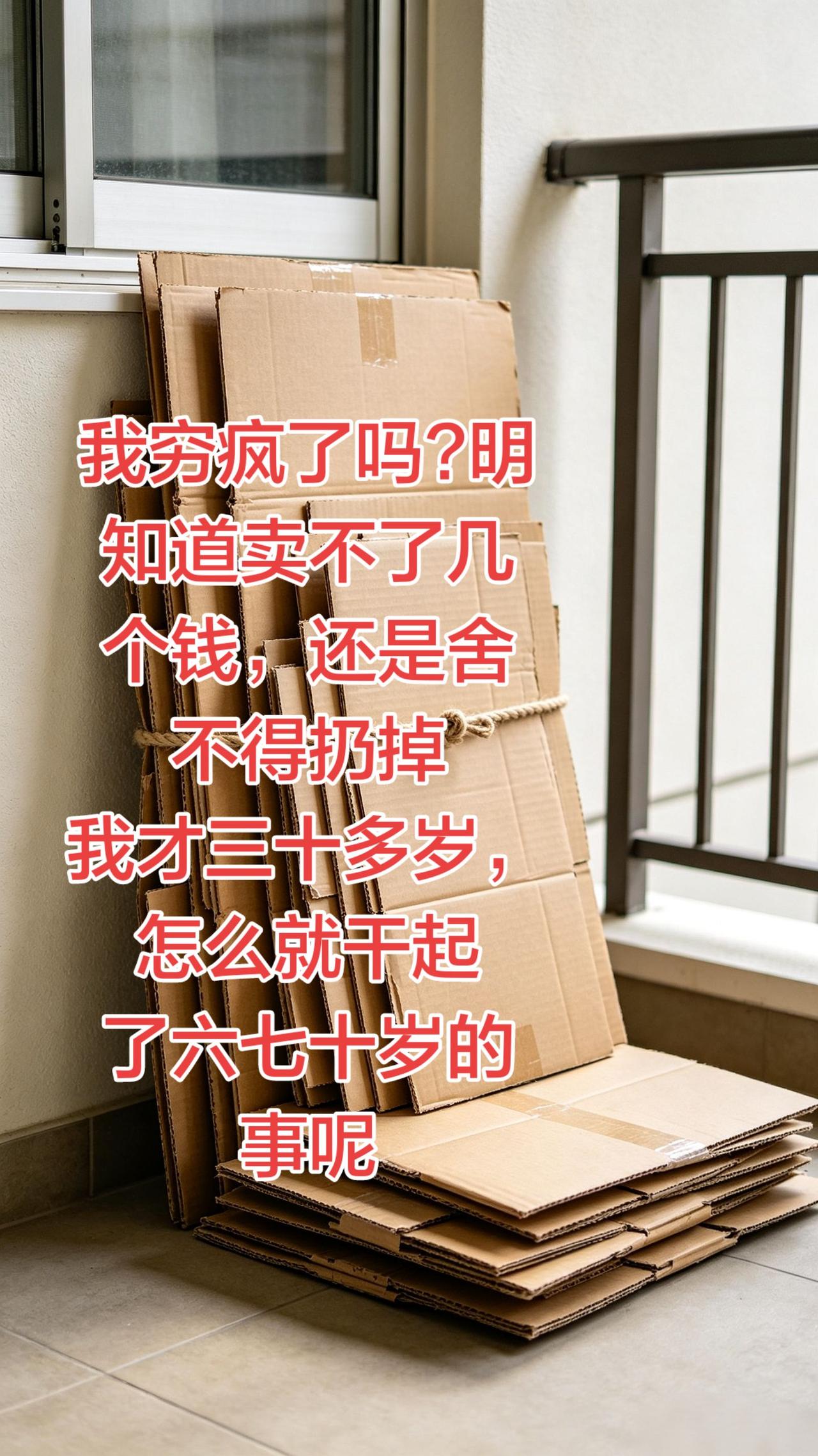 我穷疯了吗？明明知道一堆纸皮卖不了几块钱，却还是舍不得随手丢掉，一点点整理捆好堆