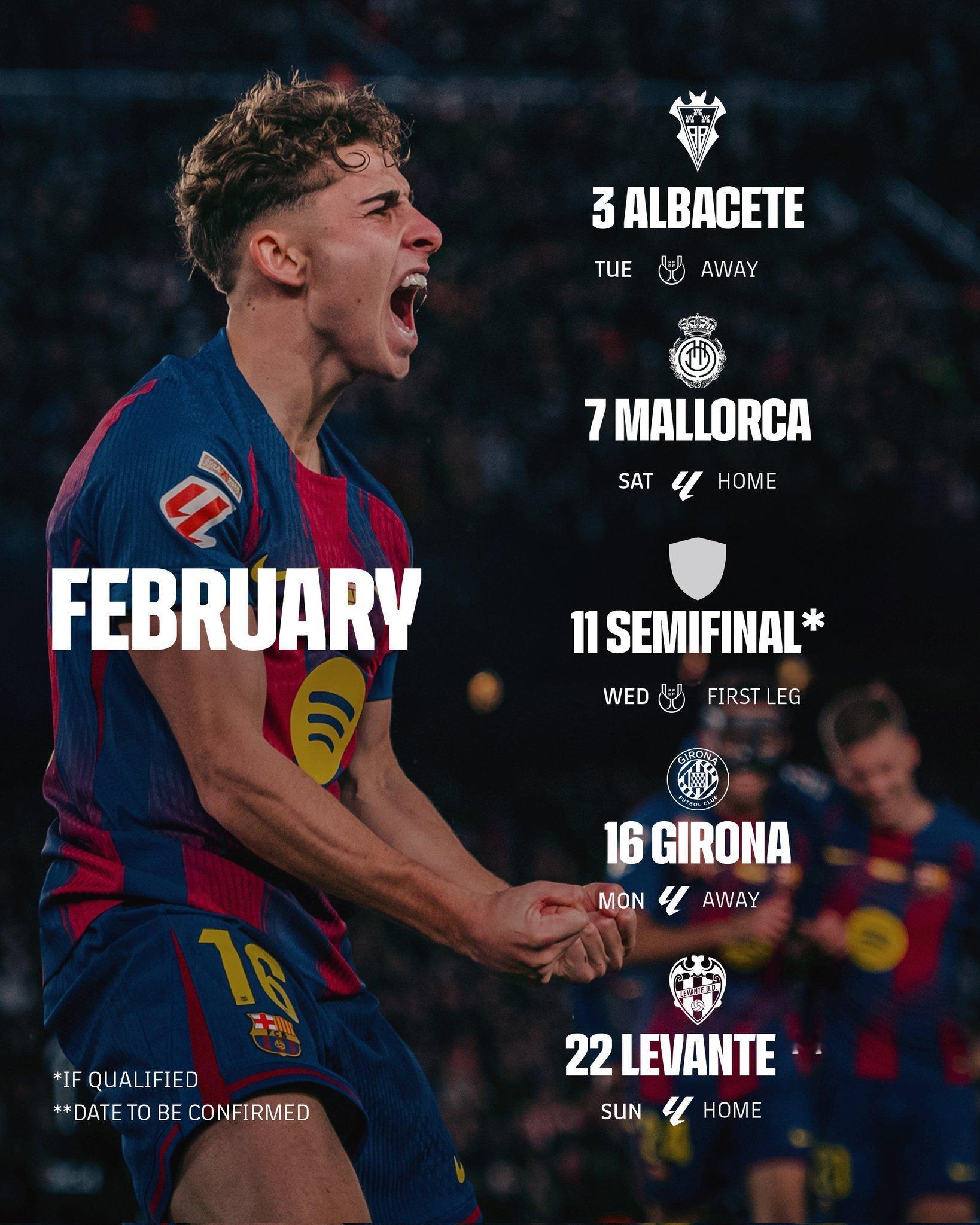 巴萨2月份赛程❤️💙至死不渝红蓝魂阿尔巴塞特vs巴萨巴萨