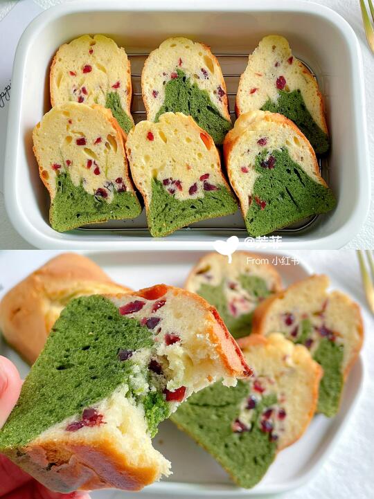 搅一搅就能做❗️蔓越莓抹茶磅蛋糕，一次成功