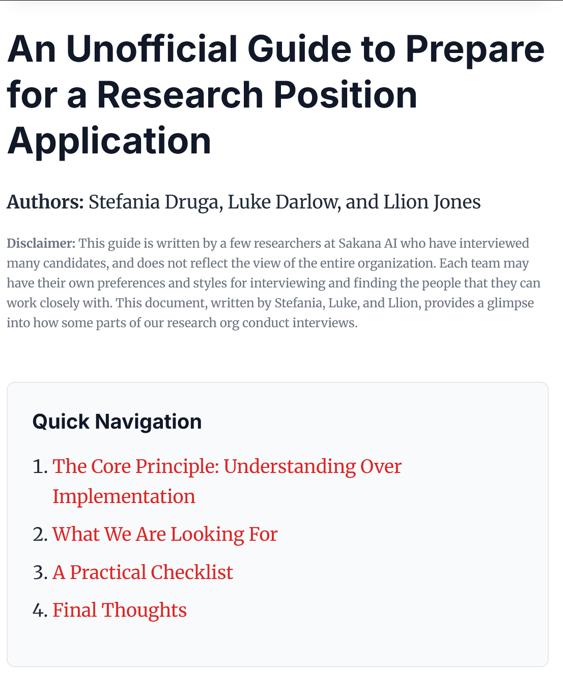 如何准备去面试一个AI研究岗位？Sakana AI写了这篇准备研究岗位申请的非官