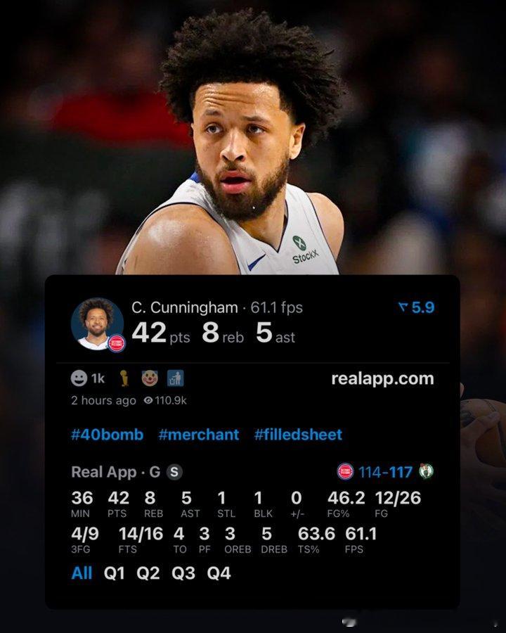 坎宁安42分，最后时刻三罚两中。13连胜被终结 