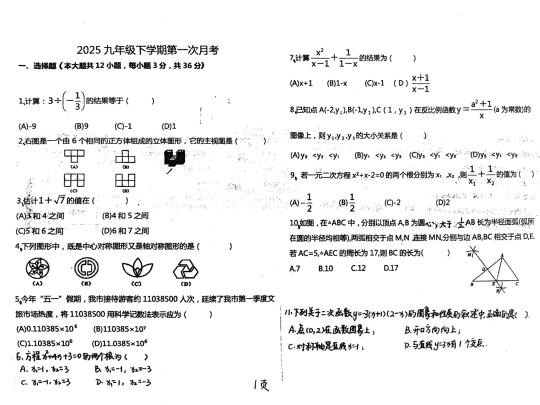 2025九年级下学期第一次月考