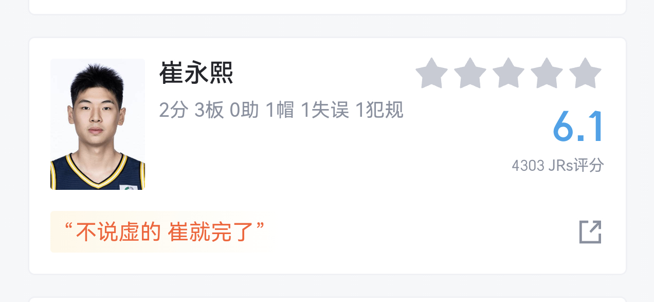 关于崔永熙的状态。就今天这场球的表现来说，他的下盘还是很软。移动慢半拍，协调也有