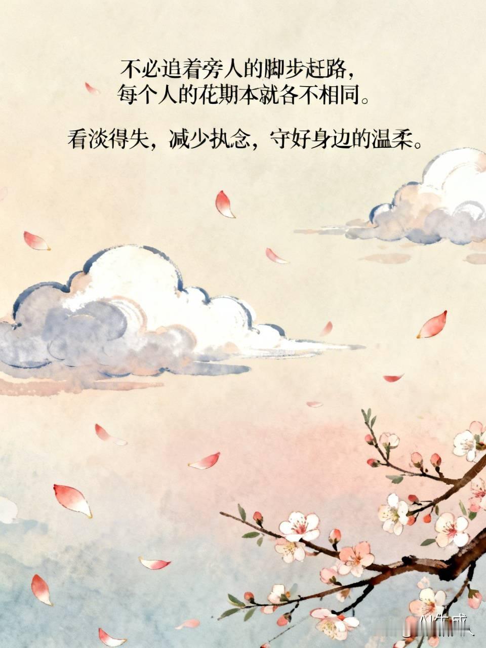 不必追着旁人的脚步赶路，每个人的花期本就各不相同。
不必纠结过往的遗憾，那些走过