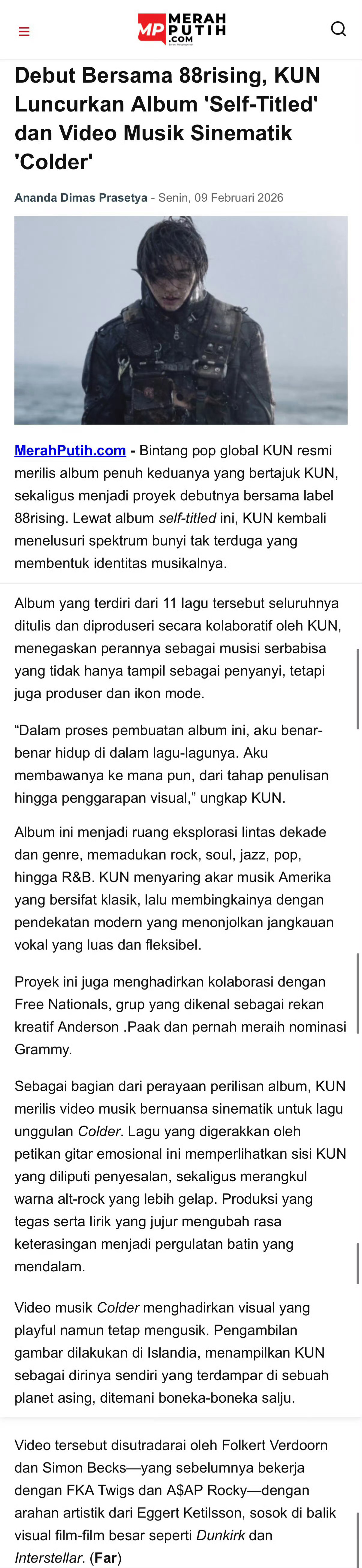 蔡徐坤新专辑《kun》，海外报道很多，全是高赞。