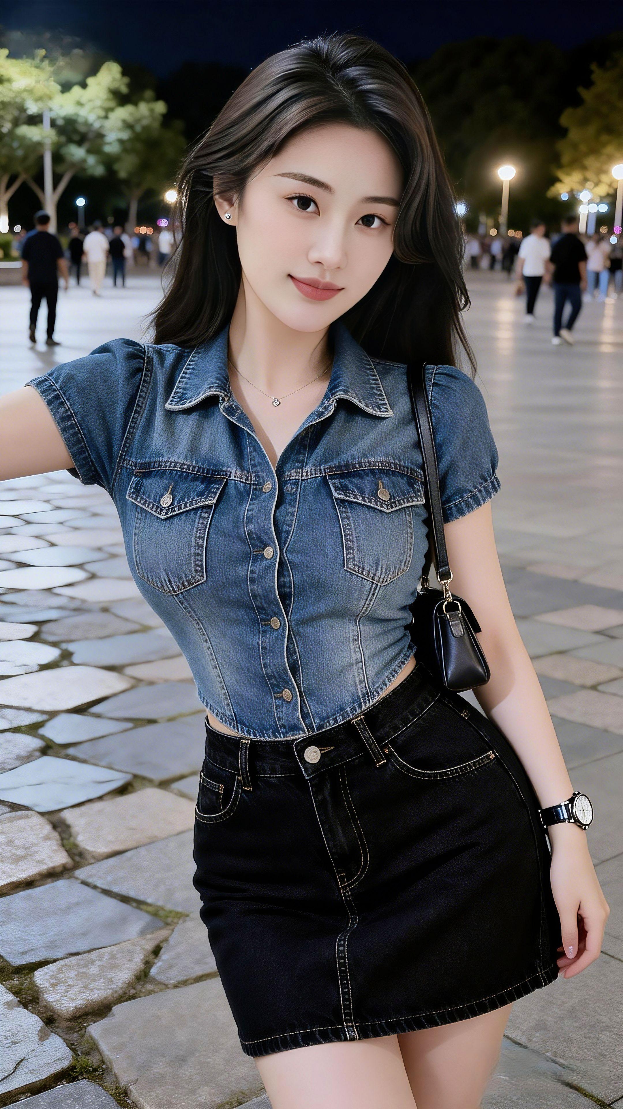 牛仔配夜景，慵懒氛围感拉满✨