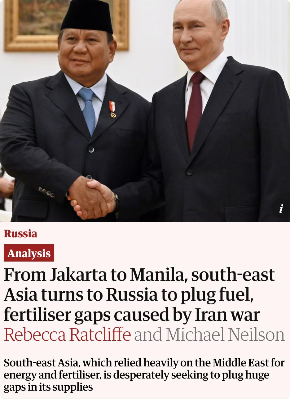 英媒：中东战争引发能源危机，东南亚国家转向俄罗斯填补燃料与化肥缺口

中东冲突导