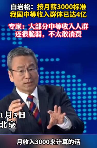 “中国月入3000已经是中等收入！”2024年，中国专家的话遭到白岩松的反问：“