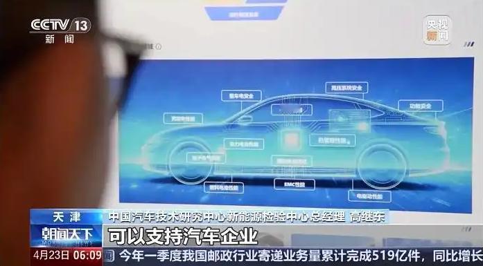 日前，央视记者从中国汽车技术研究中心获悉，新能源汽车行业首个电安全技术全链条解决