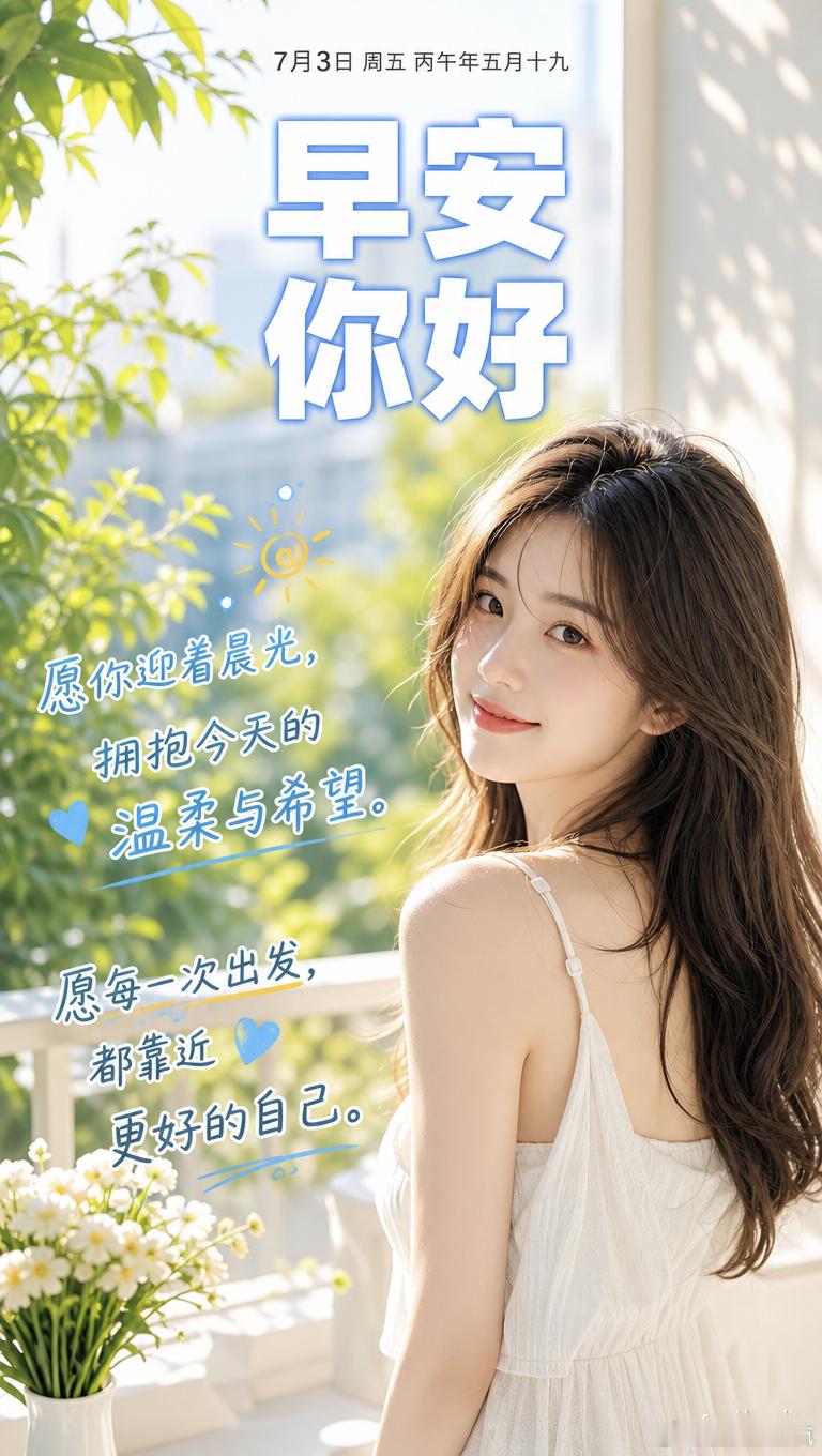 7月3日 周五 丙午年五月十九早安你好愿你迎着晨光，拥抱今天的温柔与希望。愿每一
