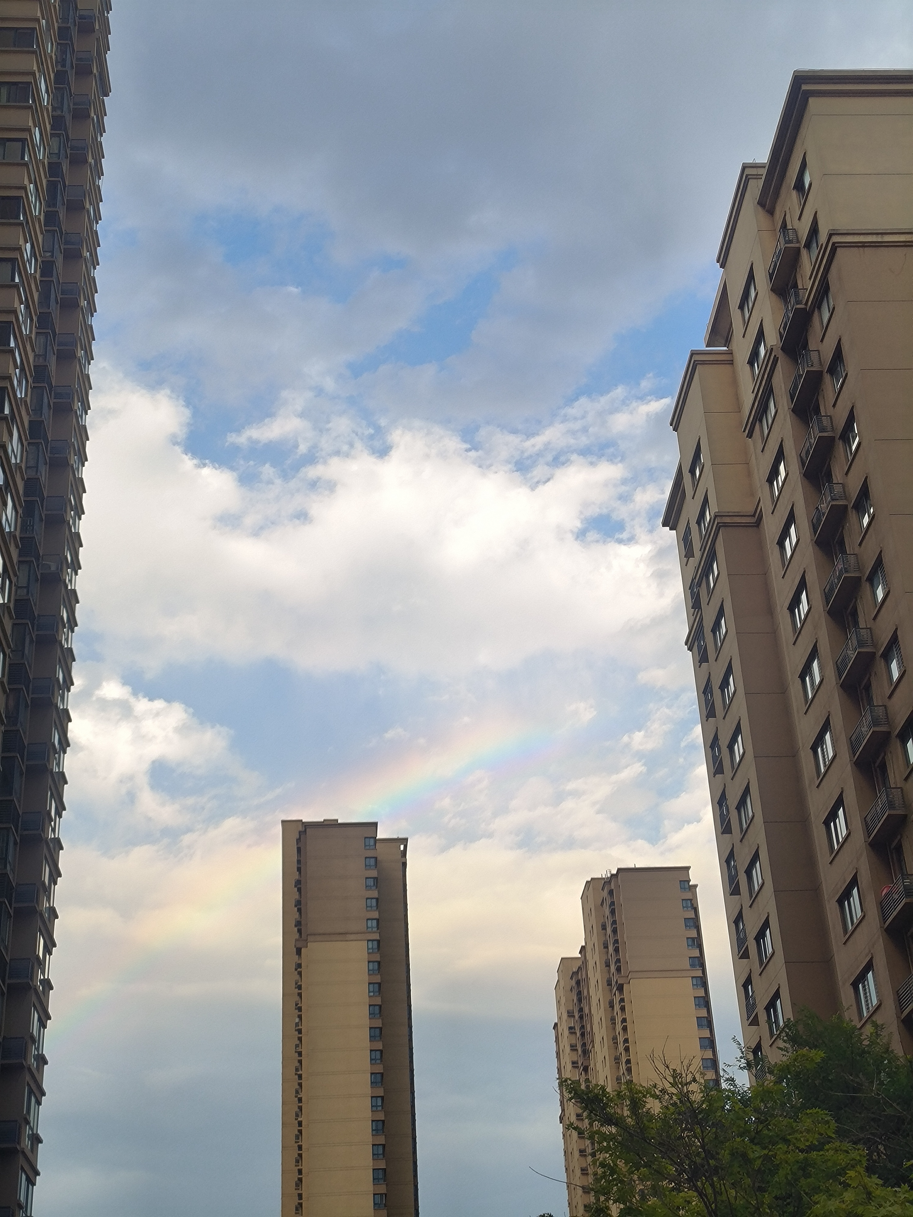 刚下过雨的天空，有彩虹🌈我拍的，看见的都会有好运的！ 