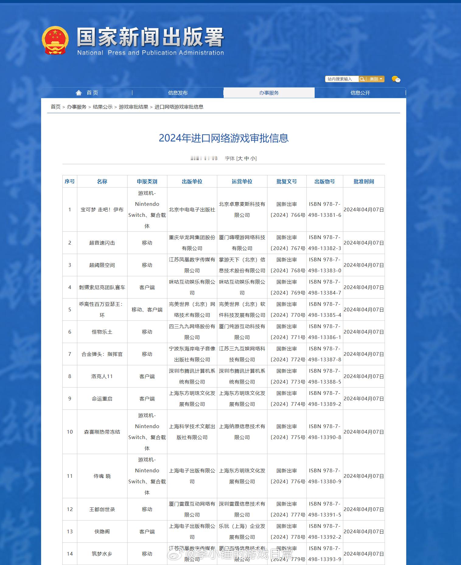 昨天漏掉了这个资讯#4月进口网络游戏版号公布# 我没记错的话游戏是19年送审的，