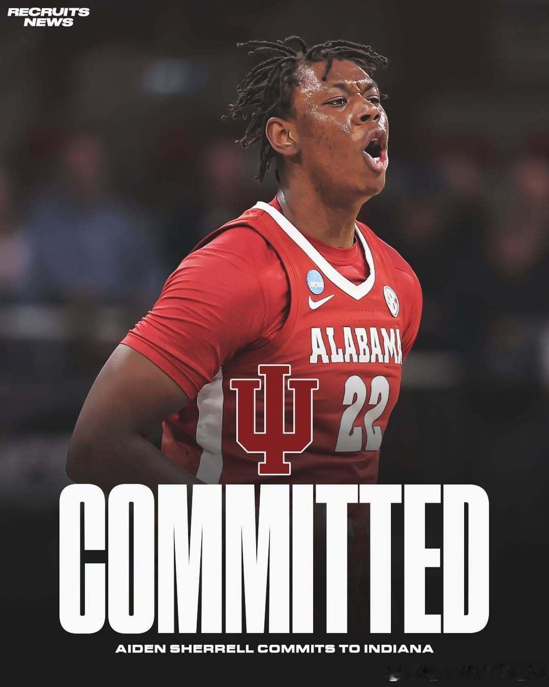 阿拉巴马大学内线艾登·谢雷尔(Aiden Sherrell)转学加盟印第安纳大学