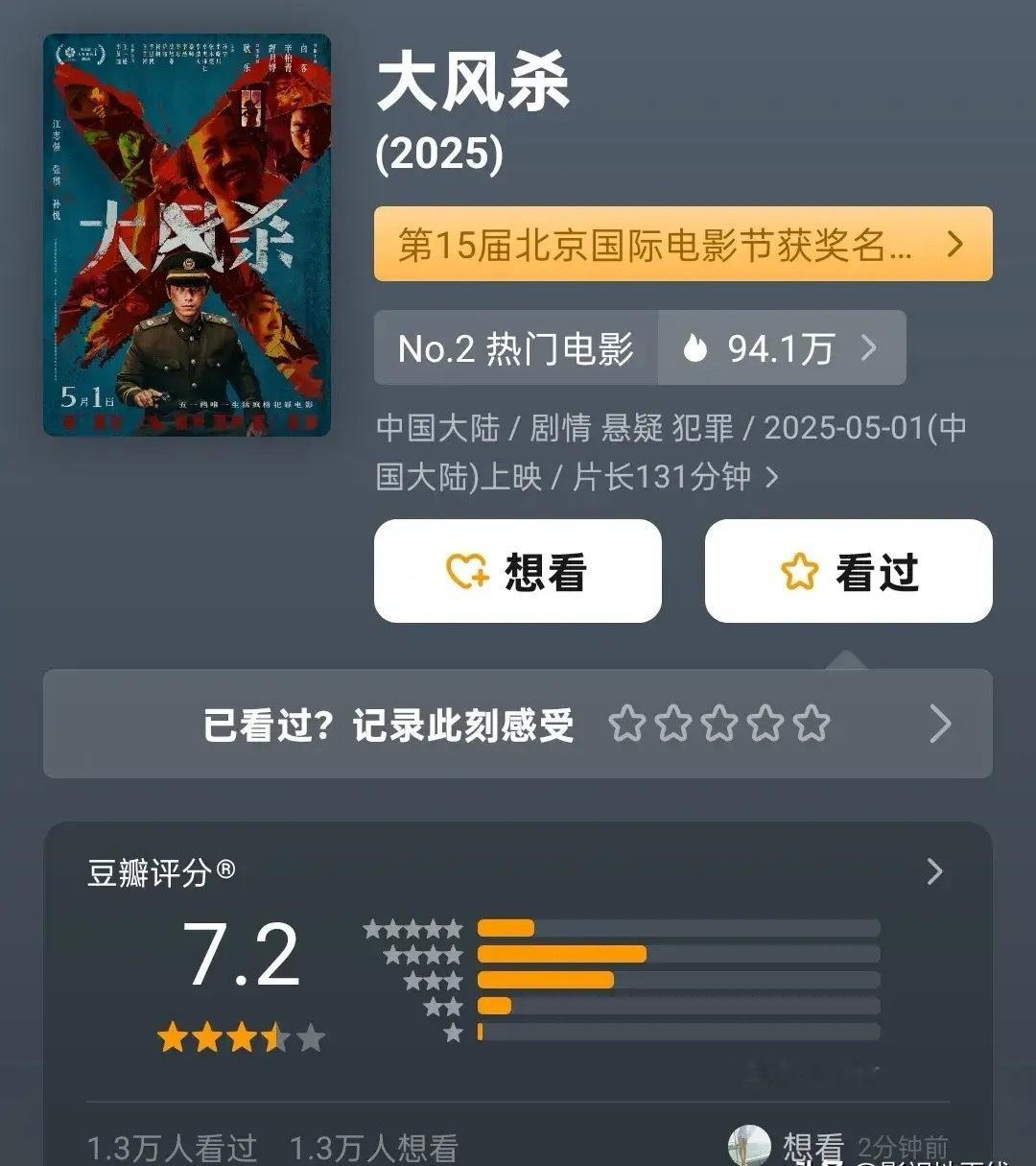 五一档所有电影口碑都出炉了，从高到低分别是《大风杀》7.2分《水饺皇后》7分《雷
