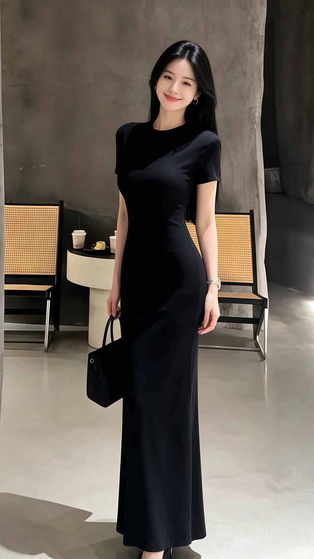 今日份高智感look 黑长裙 气质黑长裙 高级感穿搭韩系穿搭