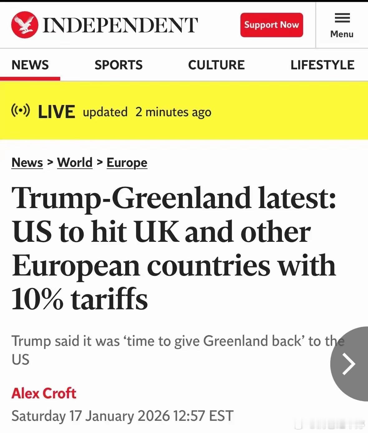 特朗普宣布，自2月1日起对丹麦、挪威、瑞典、法国、德国、英国、荷兰、芬兰征收10