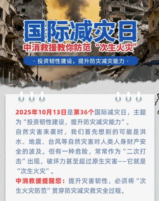 国际减灾日
第36个国际减灾日 📌 年度主题： 【投资韧性建设，提升防灾减灾能
