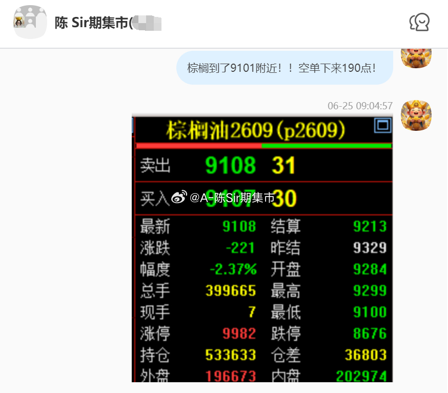 2026/6/25第一单【2609棕榈油】棕榈油完成260点以上！我们在9295