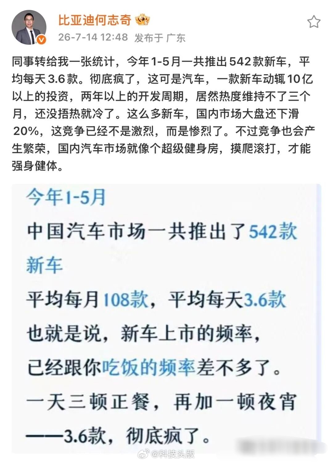 5个月推出542款新车，比亚迪副总裁大呼车企竞争惨烈，都疯了！ 