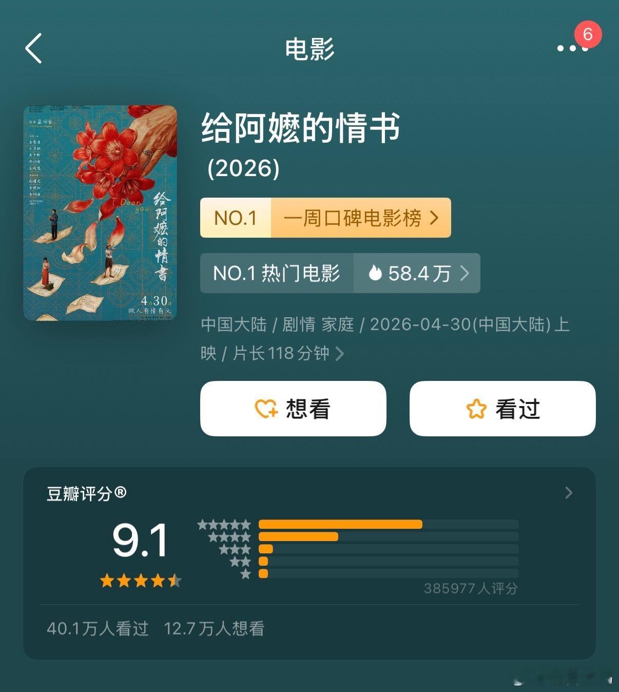 给阿嬷的情书豆瓣评分9.1，我看好多博主都推荐这部电影，甚至有的人二刷。我还没看