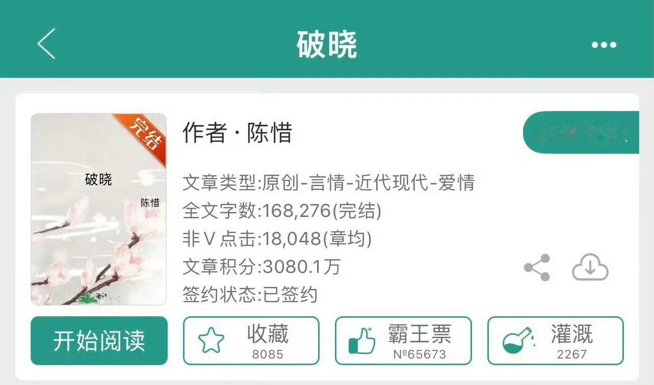小说推荐：《破晓》 作者:陈惜简评：都市女vs打铁匠，暗恋，伪姐弟，青梅竹马。男
