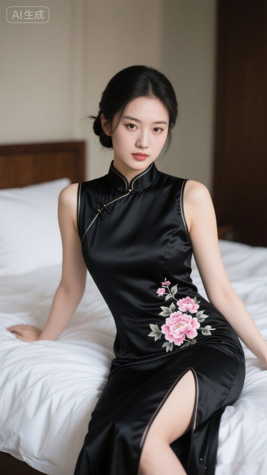 优雅黑裙，花绽芳华，尽显东方韵味！