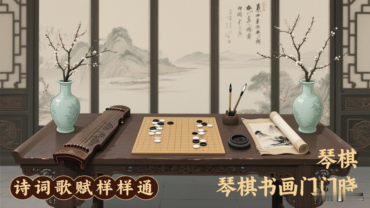 赏析：这幅对联的下联“诗词歌赋样样通”与上联“琴棋书画门门晓”相得益彰。下联以诗