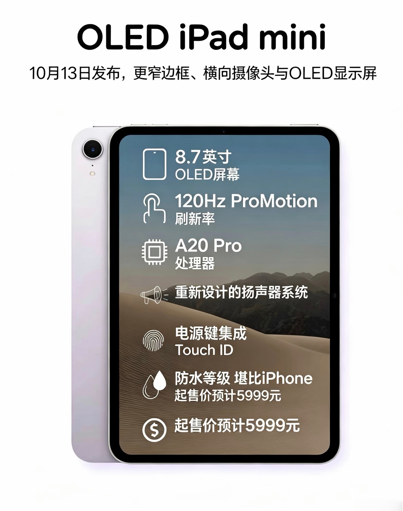 iPad mini7定档10月13日发布，升级幅度巨大！搭载8.7英寸OLED屏