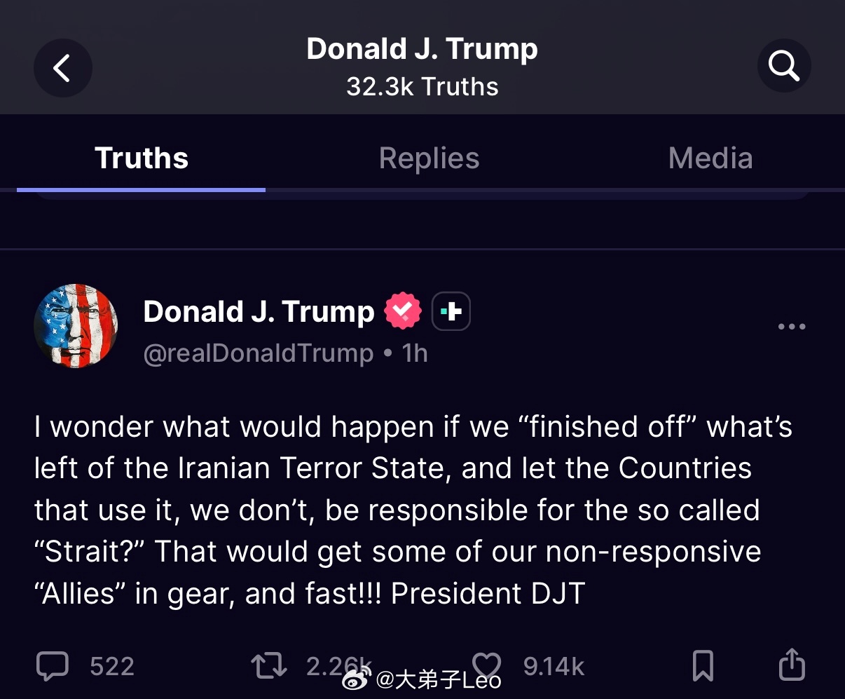 特朗普暗示，为了惩罚一些“盟友”，战后可能放弃保护霍尔木兹海峡“我想知道如果我们